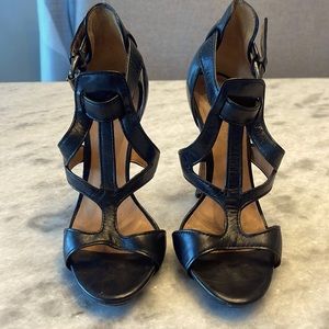 LAMB by Gwen Stafani black leather strappy open toe cage heels. Size 7